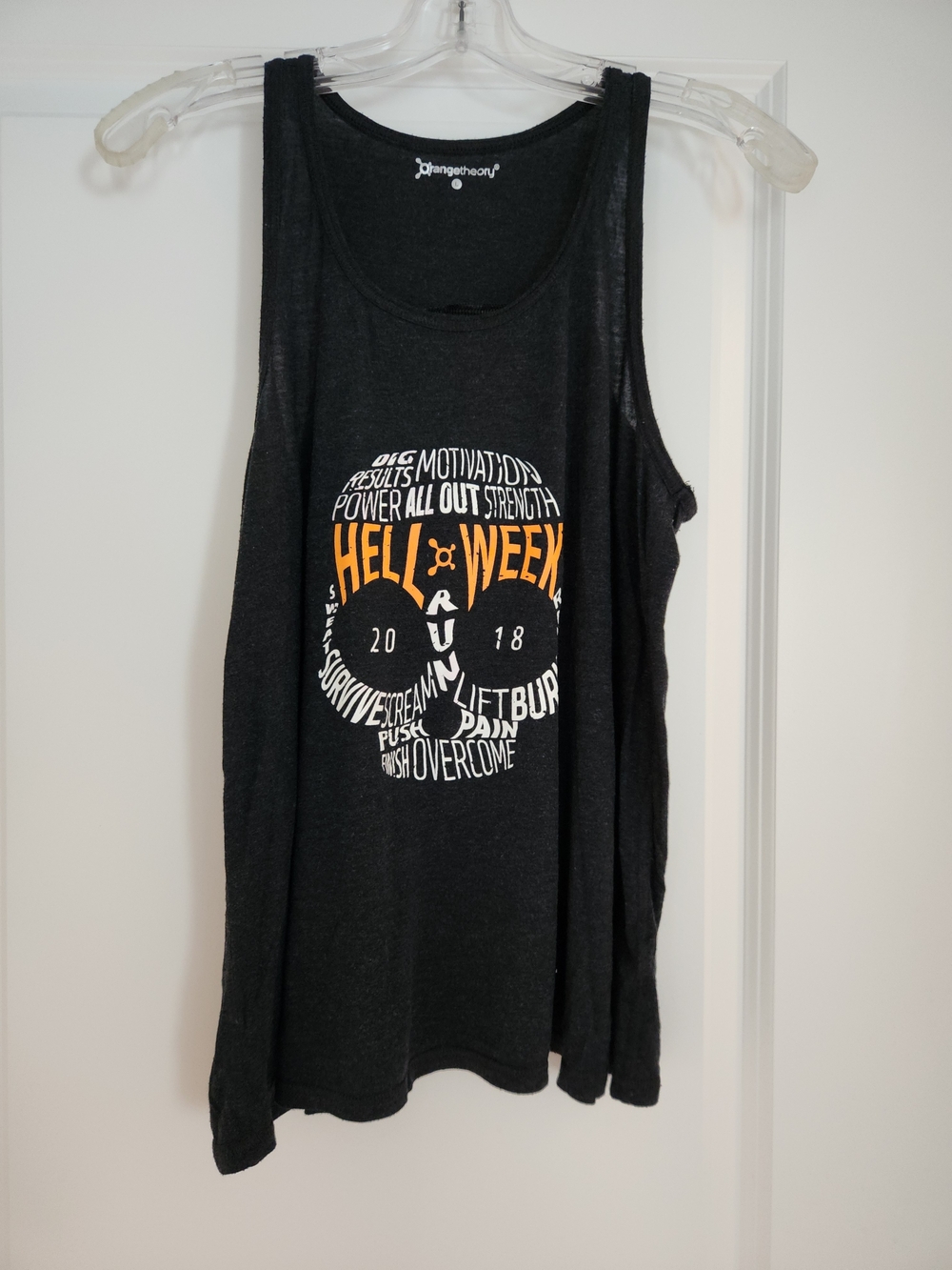 Orangetheory Women's Black Tank Top with 2018 'Hell Week' Skull Graphic